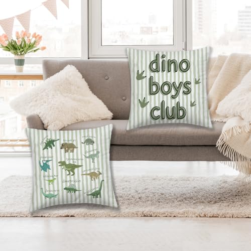 Dibor Dinosaur Boy Nursery Green Striped Throw Pillow Covers 18x18 Set of 2 - color: Dino