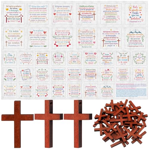 Fanfanwin 38 Sets Prayer Quilt Squares with Crosses, Spanish, Brown - color: Brown, style: Spanish