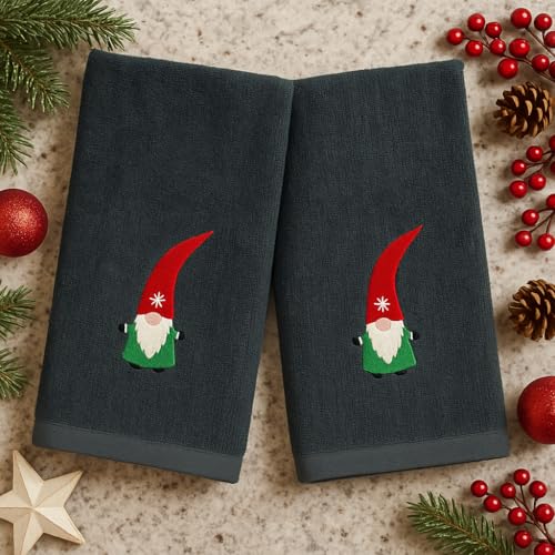 Christmas Gray Grey Guest Hand Bathroom Towels Elegant Winter Gnome, 16x26" - color: Nordic Gnome