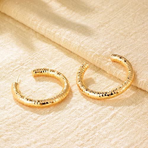MYEARS Women Hoop Earrings Gold 14K Gold Filled Small Simple Handmade Hypoallergenic Everyday Illusion Jewelry - style: Tube Hammered
