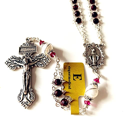 elegantmedical handmade Gold Ladder to Heaven Garnet Beads Catholic Rosary crucifix Necklace box - color: silver