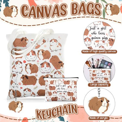 Kinlop 5 Pcs Guinea Pig Gift Set Tote Bag Cosmetic Bag Notebook Pink Pen - color: Pink, style: Guinea Pig