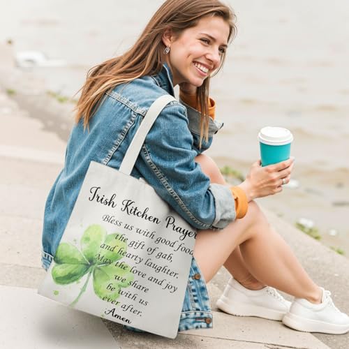 Christian & Irish Blessing Floral Tote Bag, Bible Verse Faith Canvas Tote Bags for Women - color: Irish Kitchen Prayer