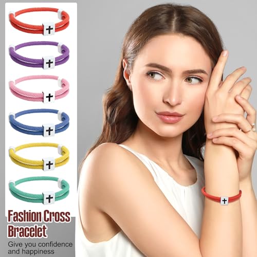 Landical 6 Pcs Cross Bracelet Men Adjustable Braided Rope - color: Bright Color