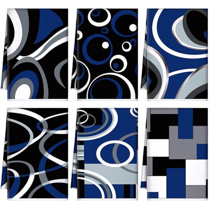 Boyiee 6 Pcs Modern Geometric Kitchen Towels - color: Black and Blue