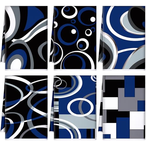 Boyiee 6 Pcs Modern Geometric Kitchen Towels - color: Black and Blue