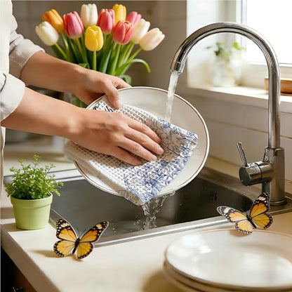 Wildflower Tea Towels For Kitchen, Bloom With Grace Blue Floral Towel, 05 - color: Blue