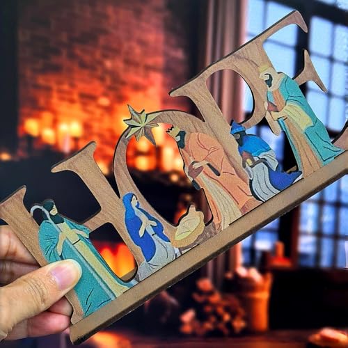 Nativity of Jesus Decorative Sign with Slip Proof Base Nativity Scene Table Centerpiece Decoration Ornament Gifts for Easter Christmas
