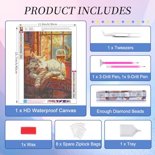 Diamond Art Kits for Adults, Cozy Cat Diamond Painting Kit, 12x16 Inch - color: CYDP1P06
