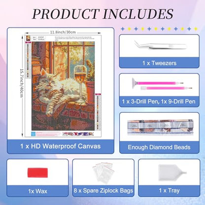 Diamond Art Kits for Adults, Cozy Cat Diamond Painting Kit, 12x16 Inch - color: CYDP1P06