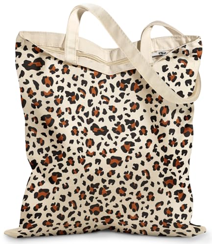 Miss Adola Canvas Tote Bag with Zipper for Women - color: Leopard Print