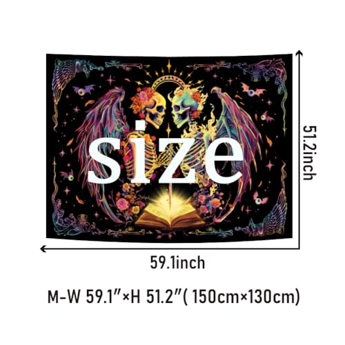 Heopapin Blacklight Trippy Skull Tapestry UV Reactive Gothic Skeleton Wall Hanging Tapestries Fantasy Neon Wing Glow in the Dark Party Poster Magical Galaxy Space Tapestry for Bedroom - color: Skull Lover, size: 59.1"L x 51.2"W