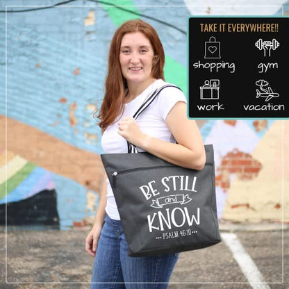 Brooke & Jess Designs Church Bags for Women - Bible Tote Bags for Women, Large Tote Bag for Womens with Zipper - color: Be Still and Know Lexie Black