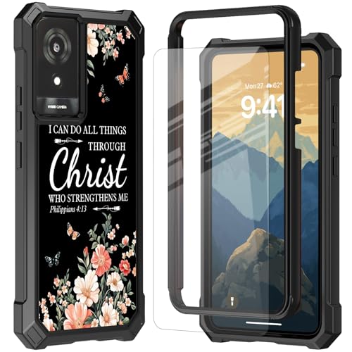 RYUITHDJP for TCL K24 T434D/TCL 50LE/TCL K23 Phone Case with Tempered Glass Screen Protector,Dual Layer Shockproof Corners Protection Case for TCL K24 T434D/TCL 50LE/TCL K23,Bible Verse 4-13 Black - color: Bible Verse 4-13 Black, size: TCL K24 T434D/TCL 5