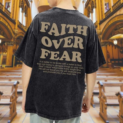 Christian Shirts for Men Faith Over Fear Oversized Tees - color: Black, size: 4X-Large
