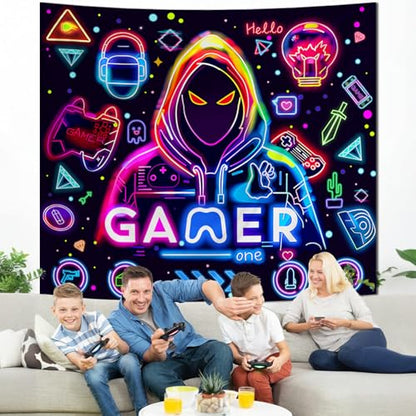 Apdidl Blacklight Gaming Wall Tapestry, Black Light UV Game Player Posters - color: Gamer Blacklight Tapestry, size: 60"L x 51"W