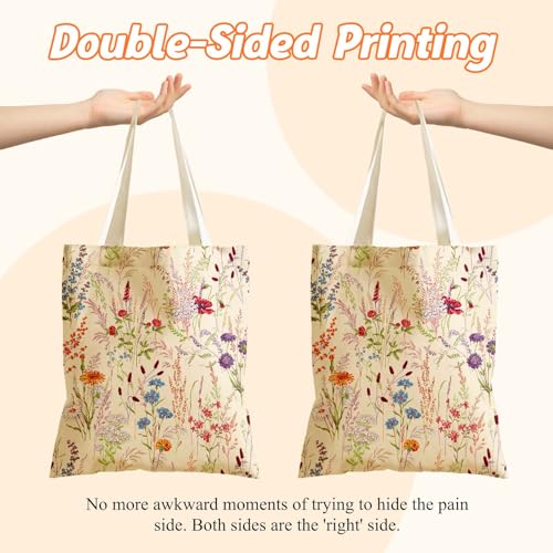 Aesthetics Canvas Tote Bag - Art Design Gift for Women, Reusable Purse Tote Bag with Inner Zip Pocket - style: Wildflower