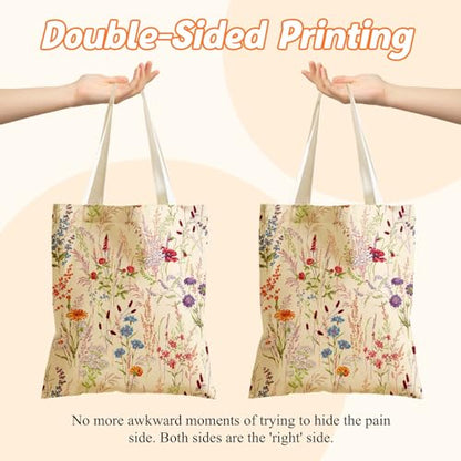 Aesthetics Canvas Tote Bag - Art Design Gift for Women, Reusable Purse Tote Bag with Inner Zip Pocket - style: Wildflower