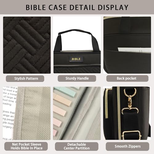 Bible Cover for Women Bible Case, Large Bible Bag, Bible Study Supplies Bible Journaling Kit Book Carrying Case with Bible Highlighters Tabs, Valentines Day Christian Gifts for Women (Black) - color: Black