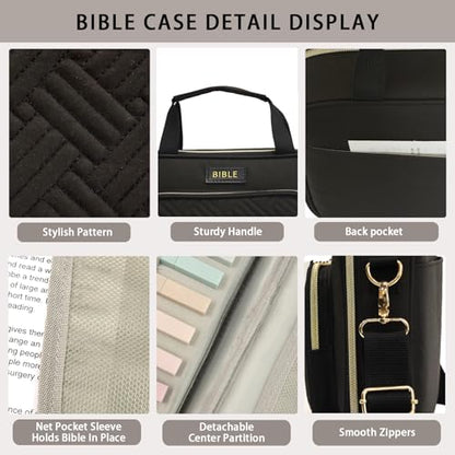 Bible Cover for Women Bible Case, Large Bible Bag, Bible Study Supplies Bible Journaling Kit Book Carrying Case with Bible Highlighters Tabs, Valentines Day Christian Gifts for Women (Black) - color: Black