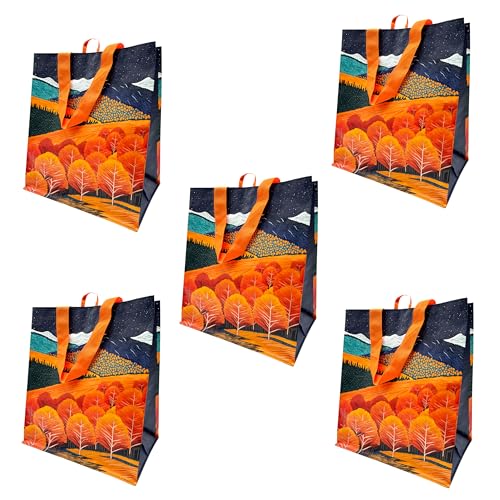 Earthwise Reusable Grocery Bags – Printed Gift Totes, Foldable & Water‑Resistant Shopping Bags, Durable Multi‑Use Eco Bags with Mountains Design (5 Pack)