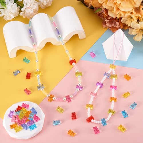 FASHEWELRY 200pcs Clear Acrylic Bear Beads Mixed Color Transparent Gummy Bear Spacer Beads Mini Cute Bears Loose Beads Bulk for Bracelet Necklace Earring Jewelry Making - color: Bear-Mixed Color 200pcs