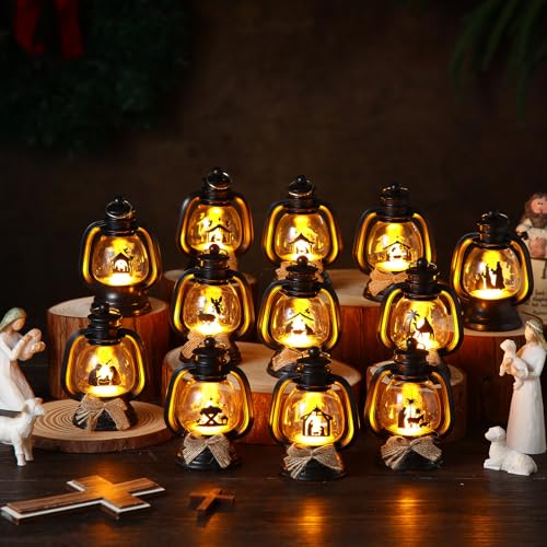 ROCEEI 24 Pcs Christmas Mini Religious Lanterns, Nativity Scene LED Candles