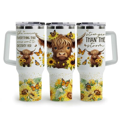 Highland Cow Gifts for Women - Highland Cow Tumbler Cup - Birthday Gifts for Female Farmers & Cowgirls - 40 Oz Tumbler with Handle & Straw - color: Highland Cow