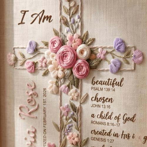 NAZENTI Custom Hand Embroidery Wooden Frame Sign Baptism Gift for Boy, Personalized Embroidered Floral Sign with Name - color: DS02