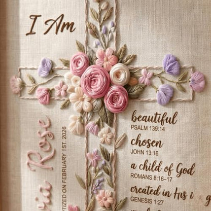 NAZENTI Custom Hand Embroidery Wooden Frame Sign Baptism Gift for Boy, Personalized Embroidered Floral Sign with Name - color: DS02