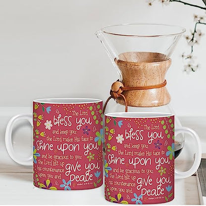 Christian Coffee Mug with Gift Box, 12 oz Ceramic, with Bible Verse - color: Pink / Bless You