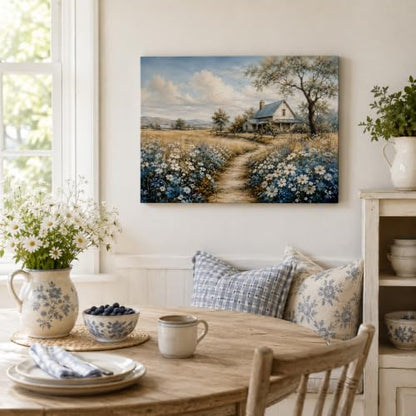 Farmhouse Landscape Framed Canvas Wall Art Wildflower Picture 12x16 Inches - color: Farmhouse Landscape, size: 16"L x 12"W