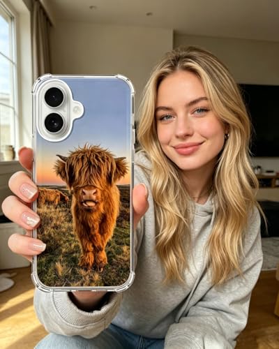 Fluffy Highland Cow Sunset Phone Case Compatible with iPhone 17 - color: Fluffy Cow