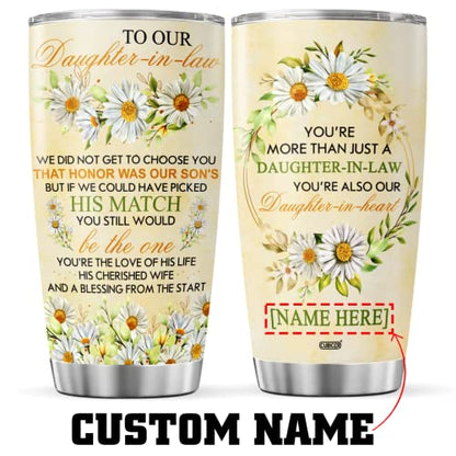 CUBICER Personalized Coffee Tumbler Cute Daisies Flowers Custom Name To Daughter In Law Insulated Travel Mug Inspirational Birthday Gifts For Women From Mom Stainless Steel Cups - color: Daisies