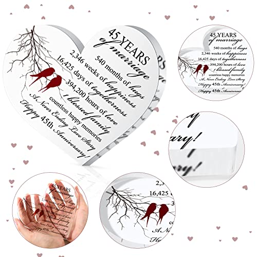 Qunclay 45th Marriage Gift for Parents Couple 45 Years Wedding Anniversary Souvenir Heart Marriage Keepsake Wedding Anniversarys Decorations for Women Men Mom Husband Wife He She Friend Grandparents - style: 45th