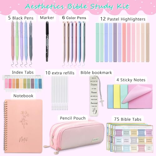 SHINYHARBOR 47PCs Pink Study Bible Journaling Kit for Women Teen Girl - color: Pink