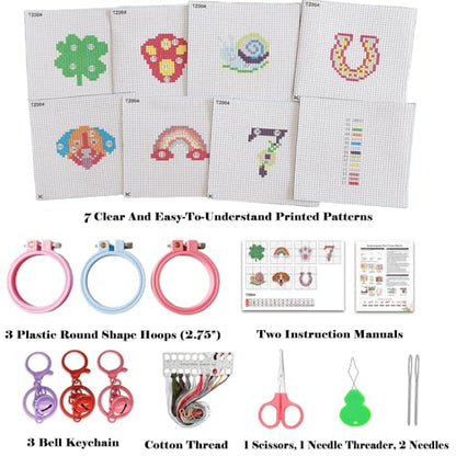 7 Pack Lucky Stamped Cross Stitch Kits for Adults Beginners with Frame - color: Lucky every day