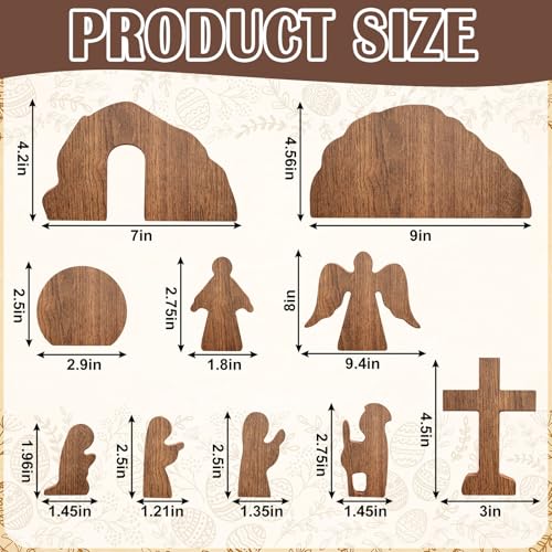 JarThenaAMCS Empty Tomb Easter Table Scene and Cross Decoration Wooden Jesus Nativity Scene He is Risen Centerpiece for Christian Party Home Tabletop Tray Decor, Set of 10 Pcs