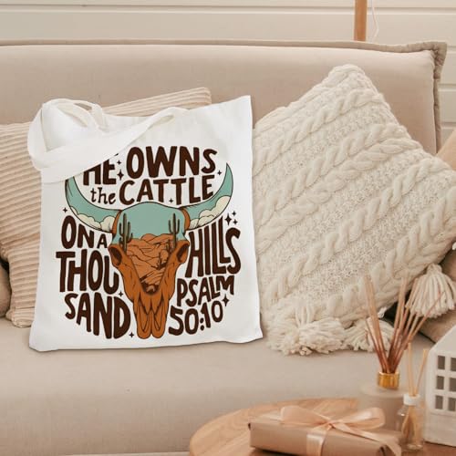 kunlisa Christian Tote Bag for Women, Christian Gifts for Women Faith Canvas Tote Bag - color: Cowboy Retro Skeleton Bible