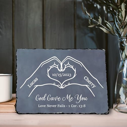 Personalized Stone Plaque for Couple - God Gave Me You Heart Hands Anniversary Wedding Romantic Keepsake Gifts (S-230) - color: S-230