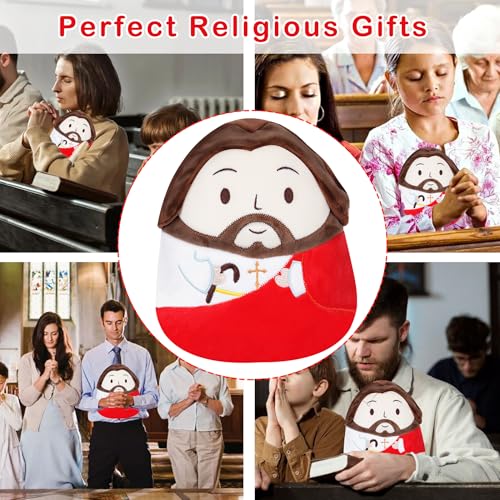 Jesus Plush Pillow Christian Gifts - Jesus Stuffed Animal Perfect Religious with Stunning Embroidery Cross Detail Red 10 Inch - style: Red Jesus Pillow