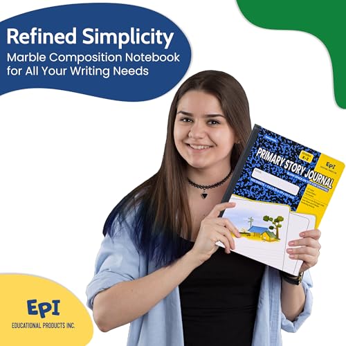 4 Pack - EPI Primary Ruled Composition Notebook Black - 200 Pages (100 Sheets), 9-3/4 x 7-½ - Classroom Back to School Supplies, Heavy Duty, Durable Hardcover Office Notebooks, Sewn - size: Pack of 4, style: Primary Ruled