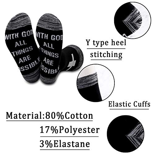 JXGZSO Motivational Christian Socks Cross Inspirational Gift With God All Things Are Possible Religious Gift