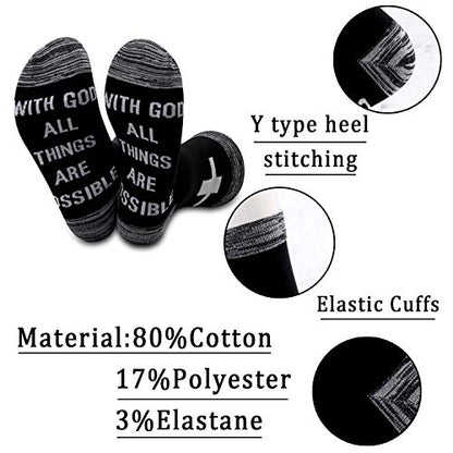 JXGZSO Motivational Christian Socks Cross Inspirational Gift With God All Things Are Possible Religious Gift