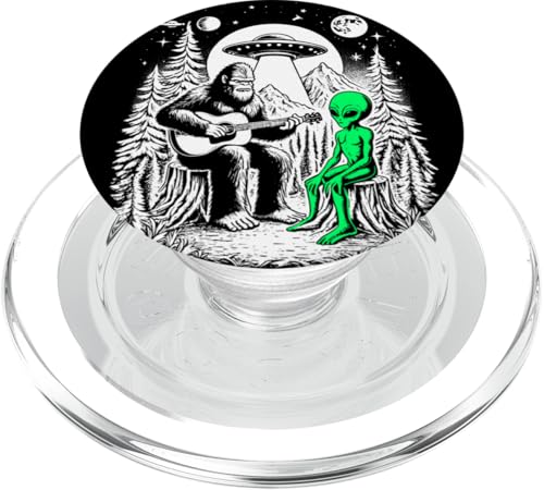 Bigfoot Plays Guitar Sasquatch Camping Big Foot UFO Alien PopSockets PopGrip for MagSafe - style: Magnetic PopGrip