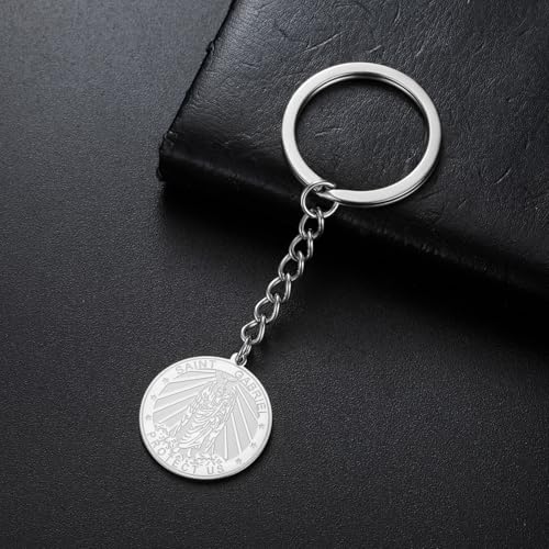 TEAMER Saint Gabriel Keychain Guardian Blessing Hope and Protection St. Gabriel Archangel Keychain Religious Jewelry - color: Silver