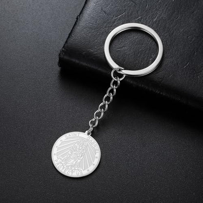 TEAMER Saint Gabriel Keychain Guardian Blessing Hope and Protection St. Gabriel Archangel Keychain Religious Jewelry - color: Silver