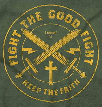Keep The Faith Christian Graphic T Shirt | Religious Men’s Bible Verse Scripture Tee with Cross and Swords - color: Military Green, size: 3X-Large
