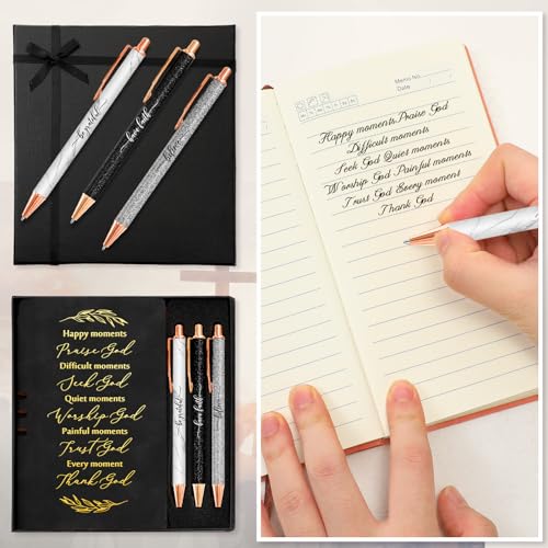 Spakon 5 Pcs Christian Gifts for Women Men Church Gifts Scripture Prayer Journal Religious for Women God Notebook Pen with Gift Box Scripture Notepad Bible Study Group Grad Favors - color: Black, style: Happy Moment