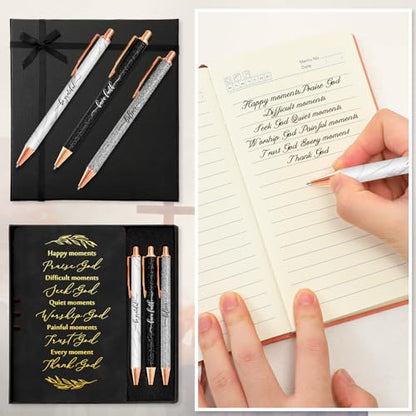 Spakon 5 Pcs Christian Gifts for Women Men Church Gifts Scripture Prayer Journal Religious for Women God Notebook Pen with Gift Box Scripture Notepad Bible Study Group Grad Favors - color: Black, style: Happy Moment